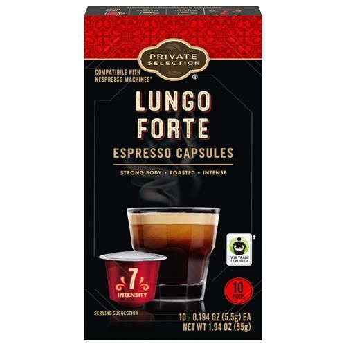 Private Selection Coffee Pods for Nespresso Original Machines Lungo Forte Espresso Dark Roast 10 ct
