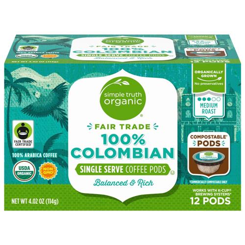 Simple Truth Organic 100% Colombian Medium Roast Coffee Pods 12 ct