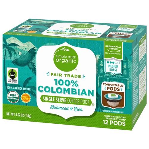 Simple Truth Organic 100% Colombian Medium Roast Coffee Pods 12 ct
