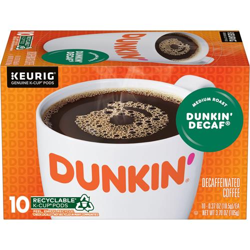 Dunkin Decaf Medium Roast Coffee, 10 Keurig K-Cup Pods