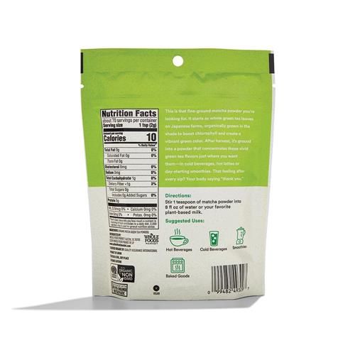 Whole Foods Market, Organic Powdered Matcha, Finely Ground Whole Leaf Green Tea, 5 Ounce