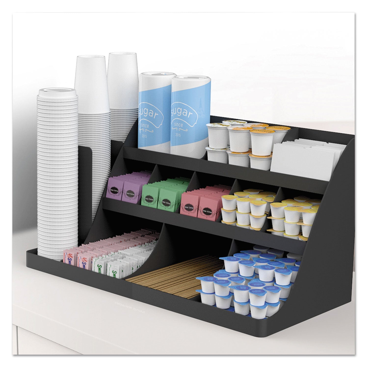Mind Reader Extra Large Coffee Condiment and Accessory Organizer, 14 Compartment, 24 x 11.8 x 12.5, Black