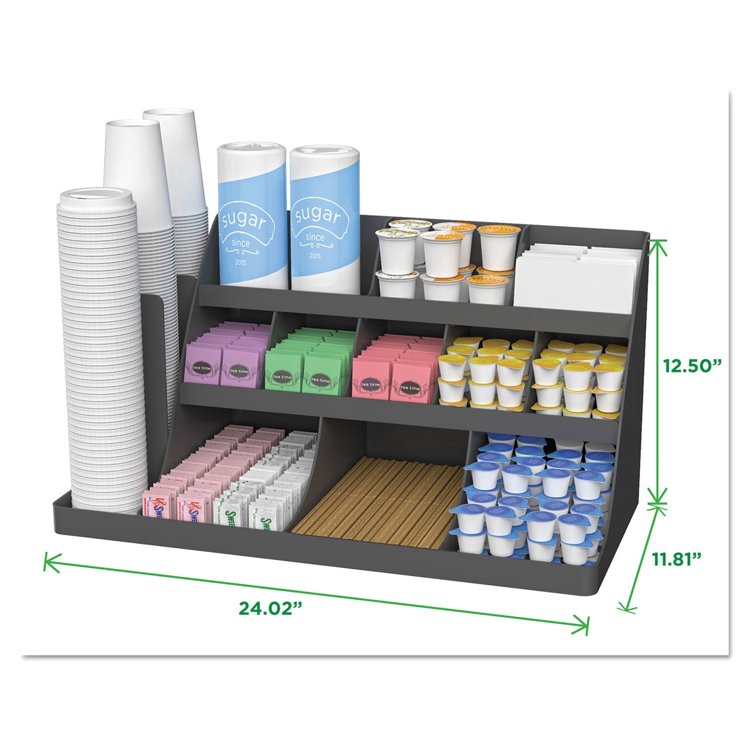 Mind Reader Extra Large Coffee Condiment and Accessory Organizer, 14 Compartment, 24 x 11.8 x 12.5, Black