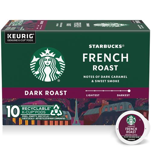 Starbucks K-Cup Coffee Pods, Dark Roast Coffee, French Roast, 100% Arabica, 1 Box (10 Pods)