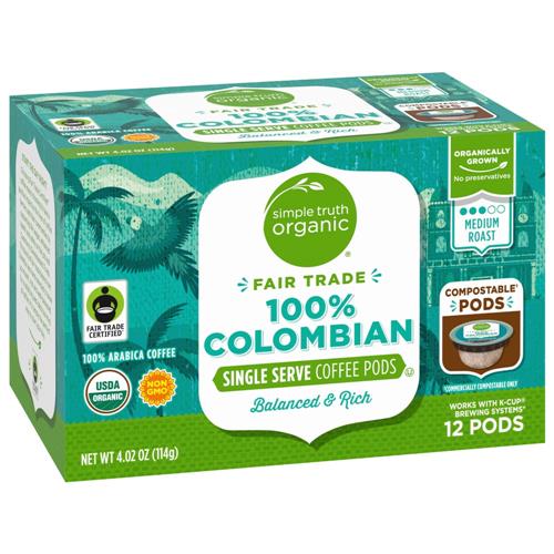 Simple Truth Organic 100% Colombian Medium Roast Coffee Pods 12 ct