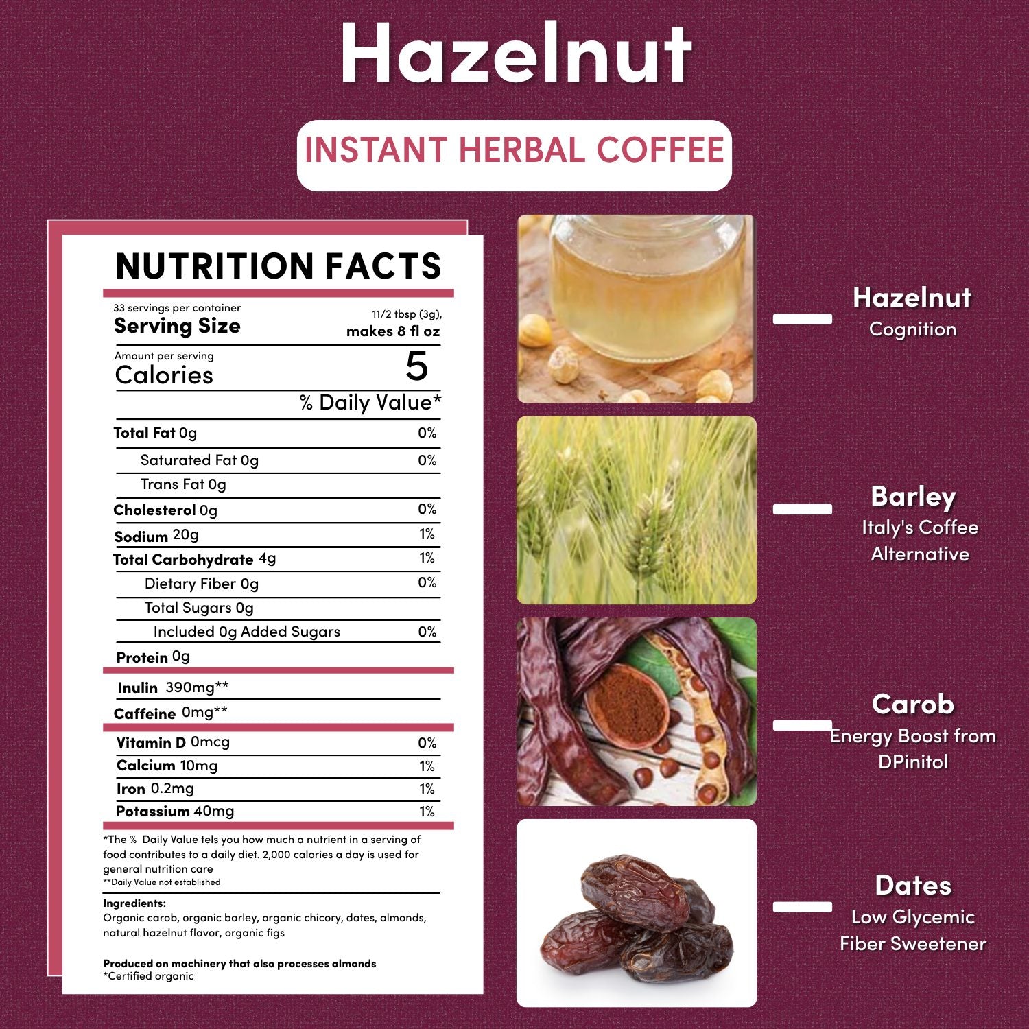 Instant Hazelnut Herbal Coffee