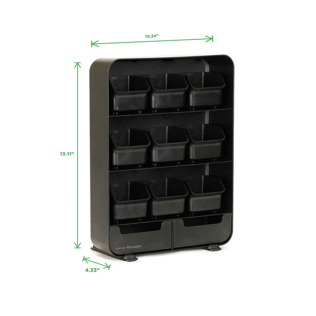 Mind Reader Baggy Nine-Drawer Tea Bag and Accessory Holder, 10.24 x 4.33 x 13.11, Black