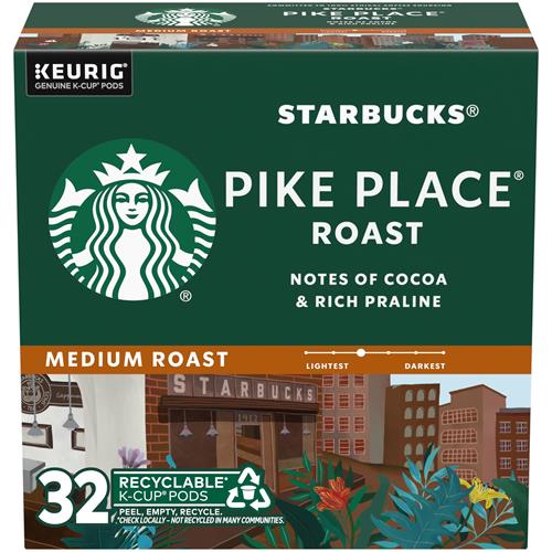Starbucks K-Cup Coffee Pods, Medium Roast Coffee, Pike Place Roast For Keurig Coffee Makers, 100% Arabica, 1 Box (32 Pods)