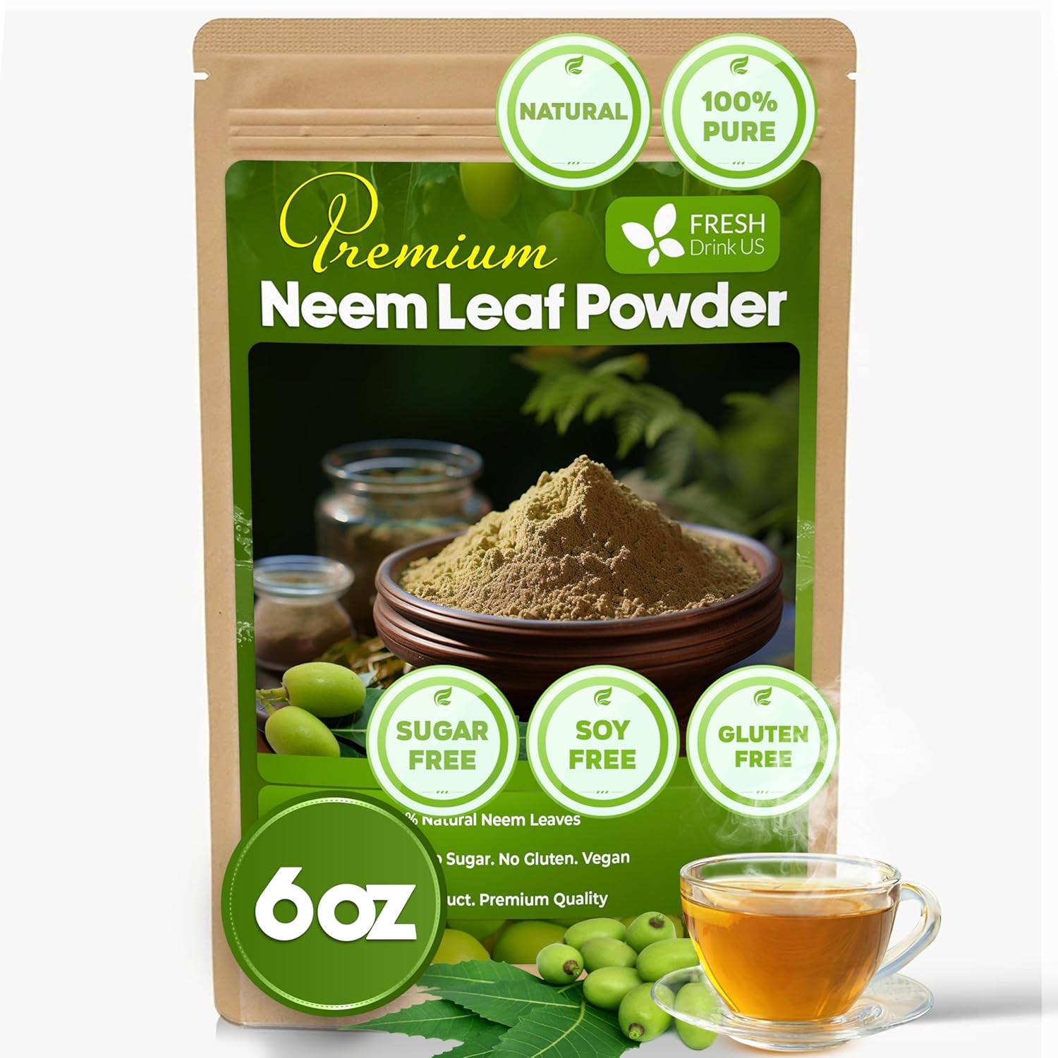 Neem Leaf Tea Bags, 100% Natural and Pure from Neem Leaves. Loose Leaf Neem Herbal Tea. Neem Leaf Tea. No Sugar, No Caffeine, No Gluten, Vegan.