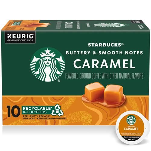 Starbucks K-Cup Coffee Pods, Caramel Flavored Coffee, Naturally Flavored, 100% Arabica, 1 Box (10 Pods)
