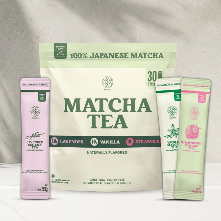 Harmony Matcha Variety Pack, Vanilla, Lavender, Strawberry, Vanilla, Premium Shade-Grown Japanese Matcha, Sweetend with Organic Sugar, 30 Count