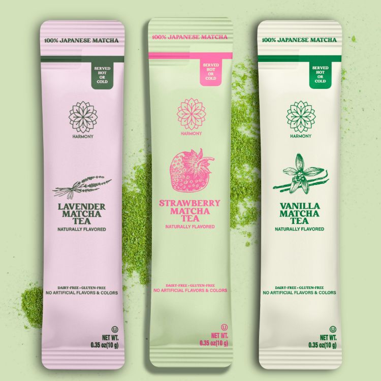 Harmony Matcha Variety Pack, Vanilla, Lavender, Strawberry, Vanilla, Premium Shade-Grown Japanese Matcha, Sweetend with Organic Sugar, 30 Count