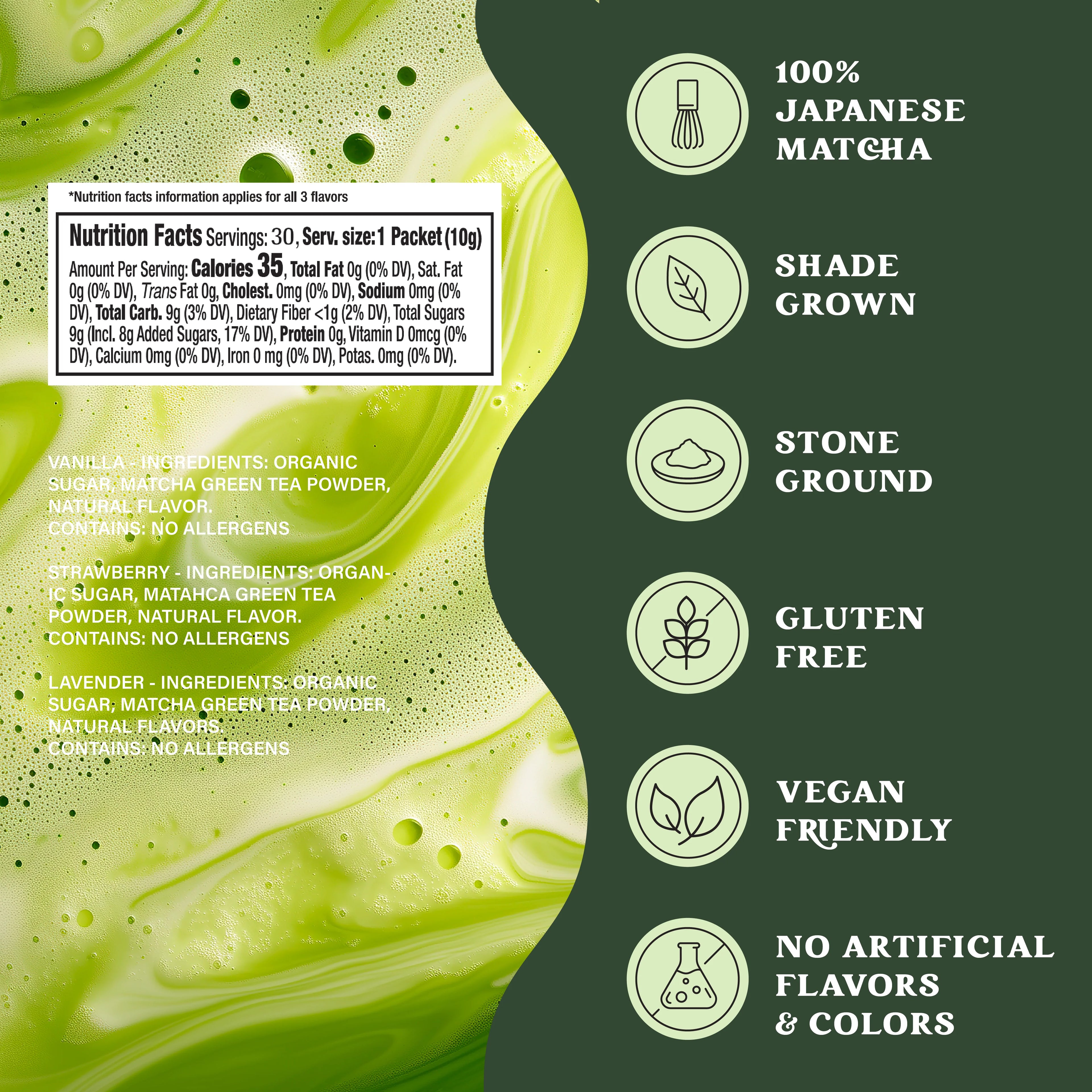 Harmony Matcha Variety Pack, Vanilla, Lavender, Strawberry, Vanilla, Premium Shade-Grown Japanese Matcha, Sweetend with Organic Sugar, 30 Count