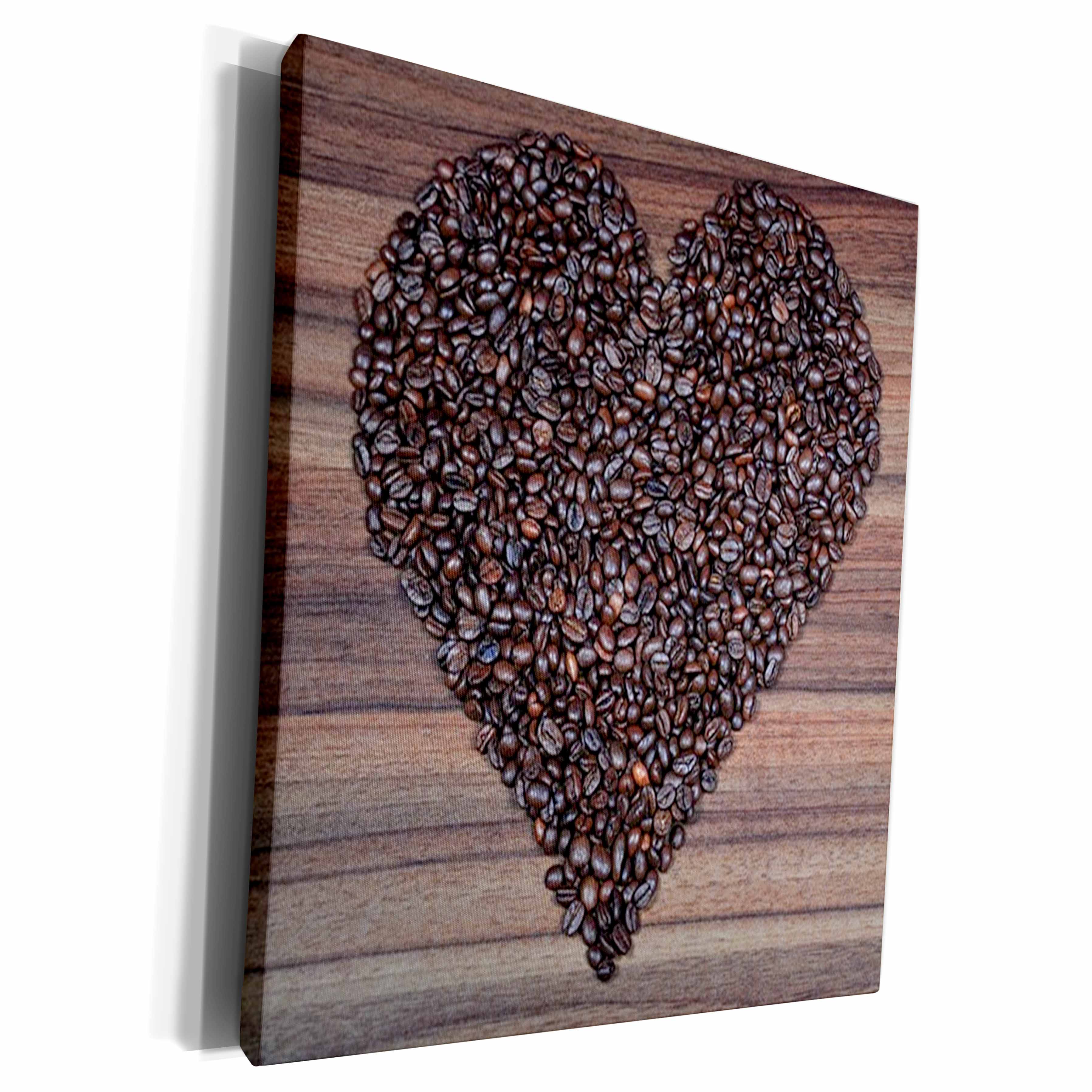3dRose Image of Coffee Beans in Shape Of A Heart On Wood - Museum Grade Canvas Wrap (cw_234710)