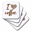 3dRose I Love Coffee. Brown Text Art on White. Heart Made of Coffee Beans - Coasters (CST_339070)