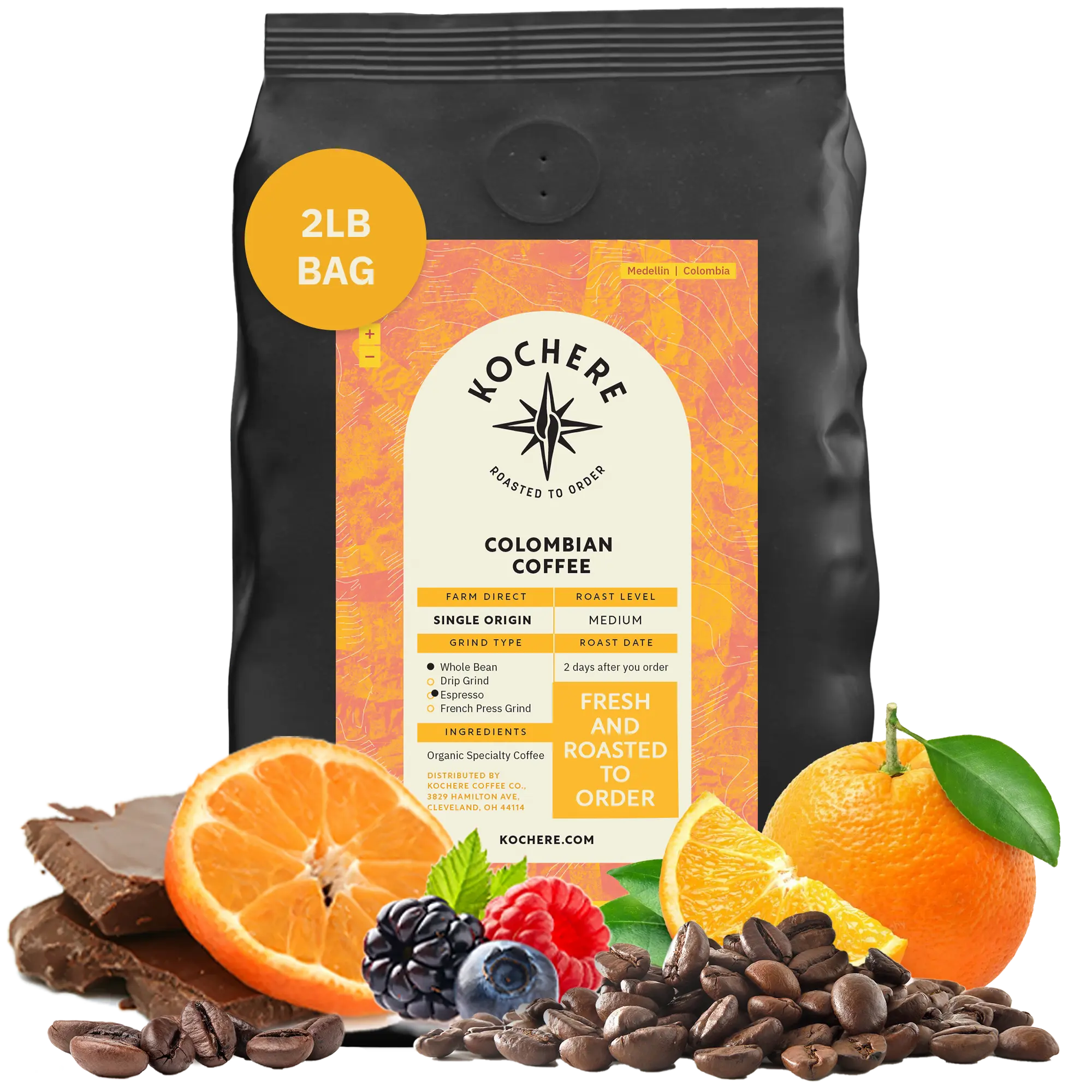 Kochere Coffee Colombian Medellin Single Origin Medium Roast - Dried Orange, Berry Notes
