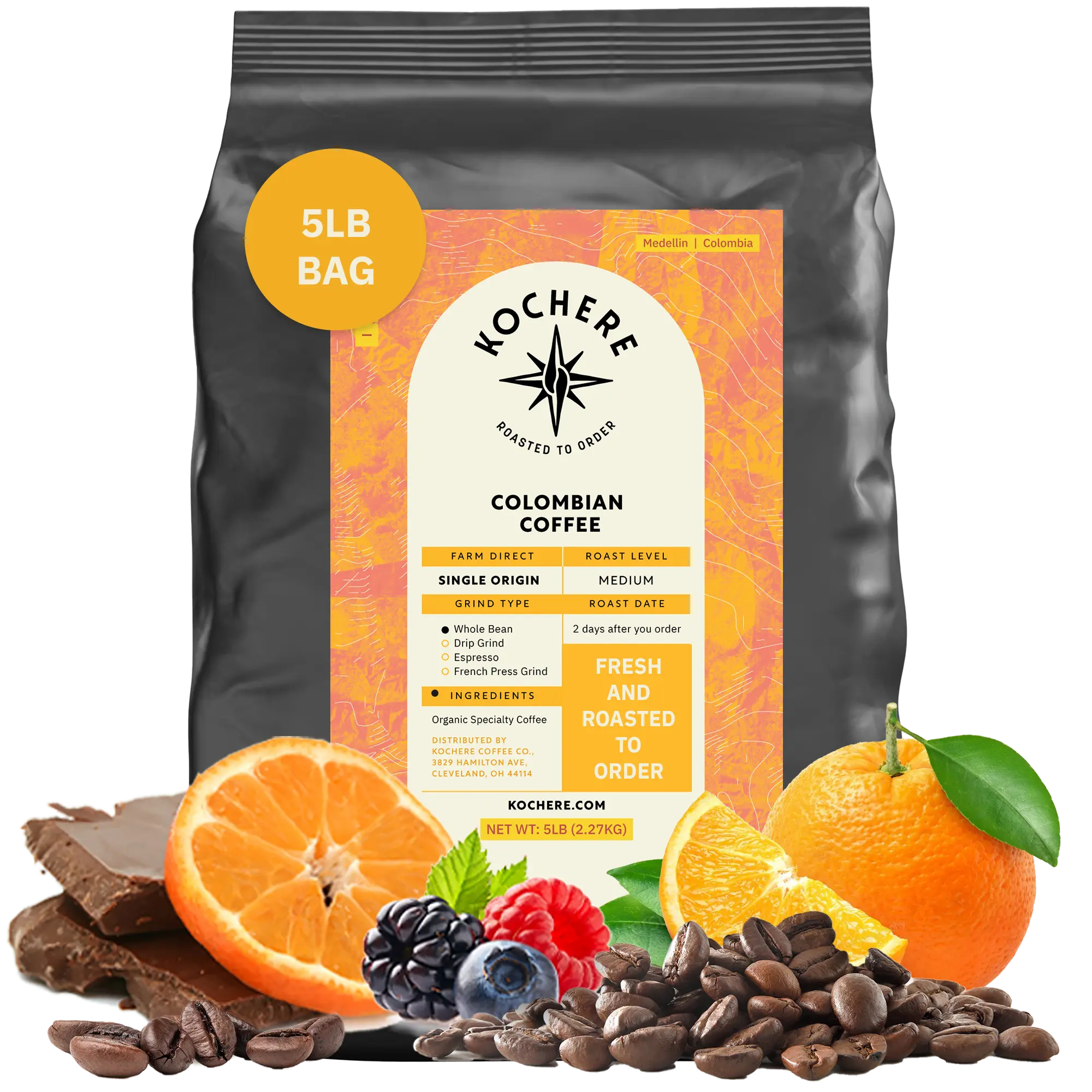 Kochere Coffee Colombian Medellin Single Origin Medium Roast - Dried Orange, Berry Notes