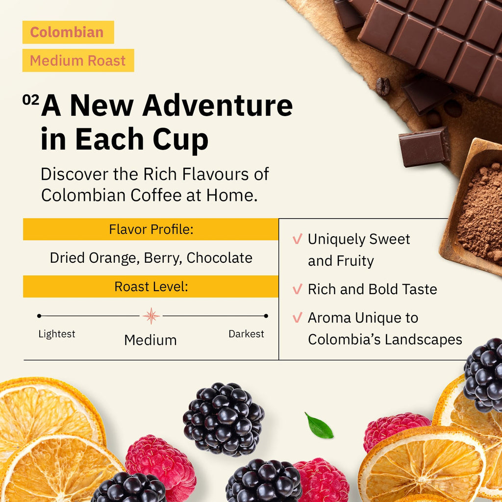 Kochere Coffee Colombian Medellin Single Origin Medium Roast - Dried Orange, Berry Notes
