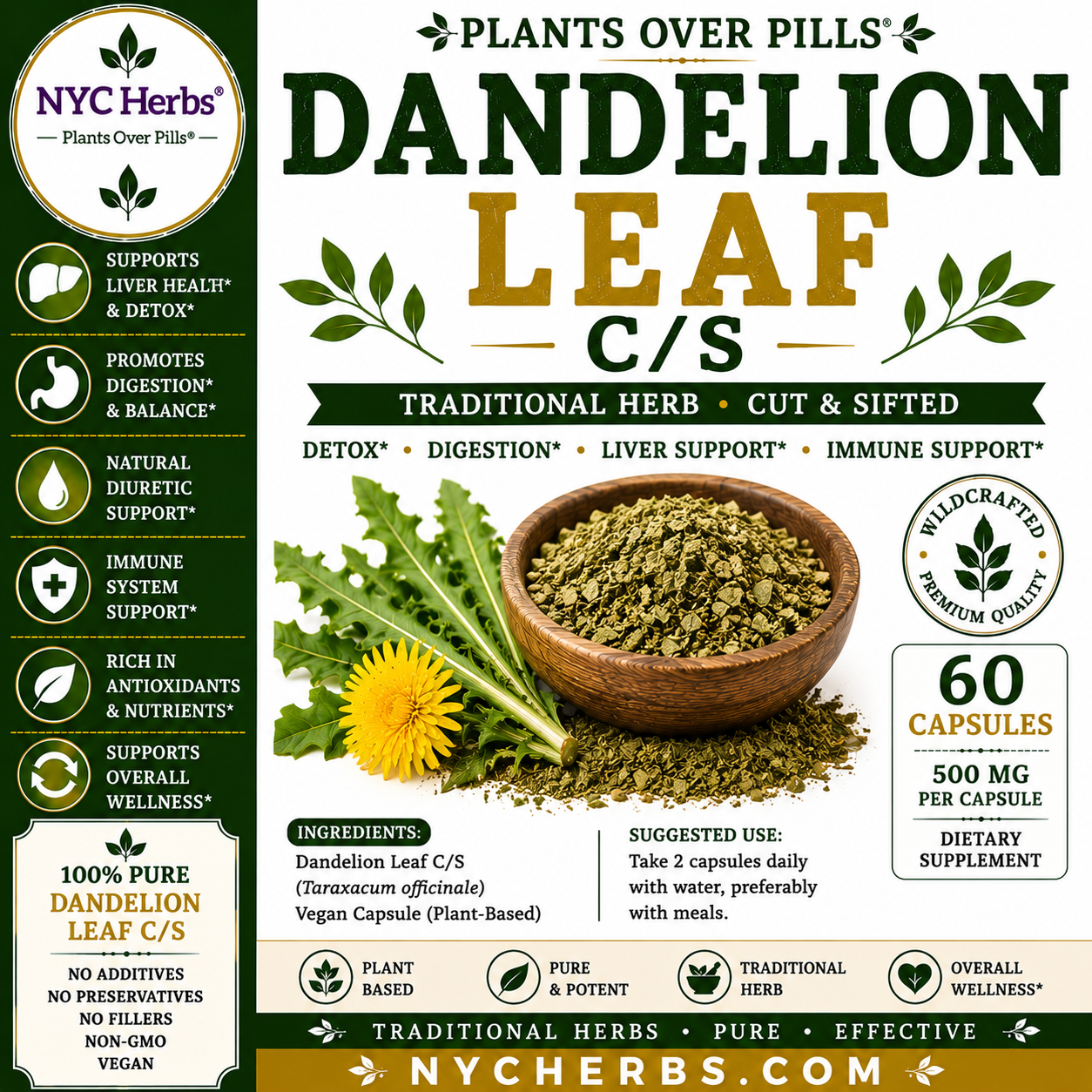 Dandelion Leaf c/s | Alkalizing Balance & Gentle Cleansing
