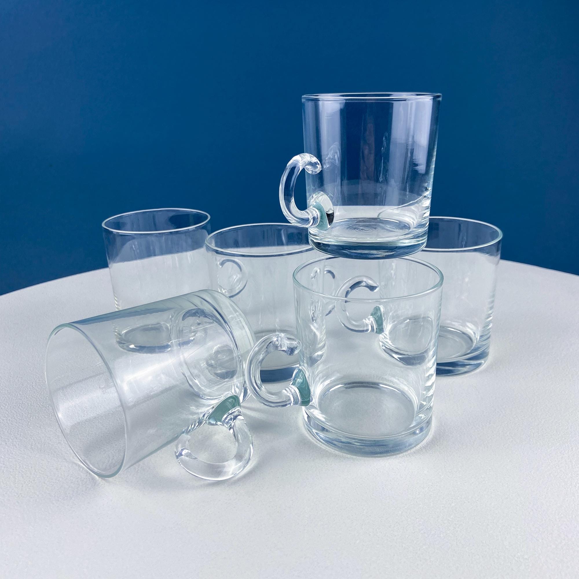 Coffee Tea Hand Blown Cups for Juice Punch Espresso Matcha or Irish Coffee. Set of 6. Loop Handles. Modern Glassware. Dining Room Decor.