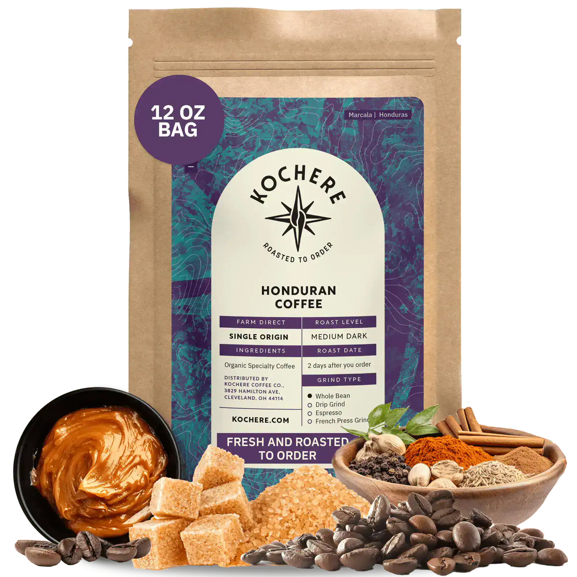Kochere Coffee Honduran Marcala Organic Medium Roast - Caramel, Spice, Brown Sugar Notes