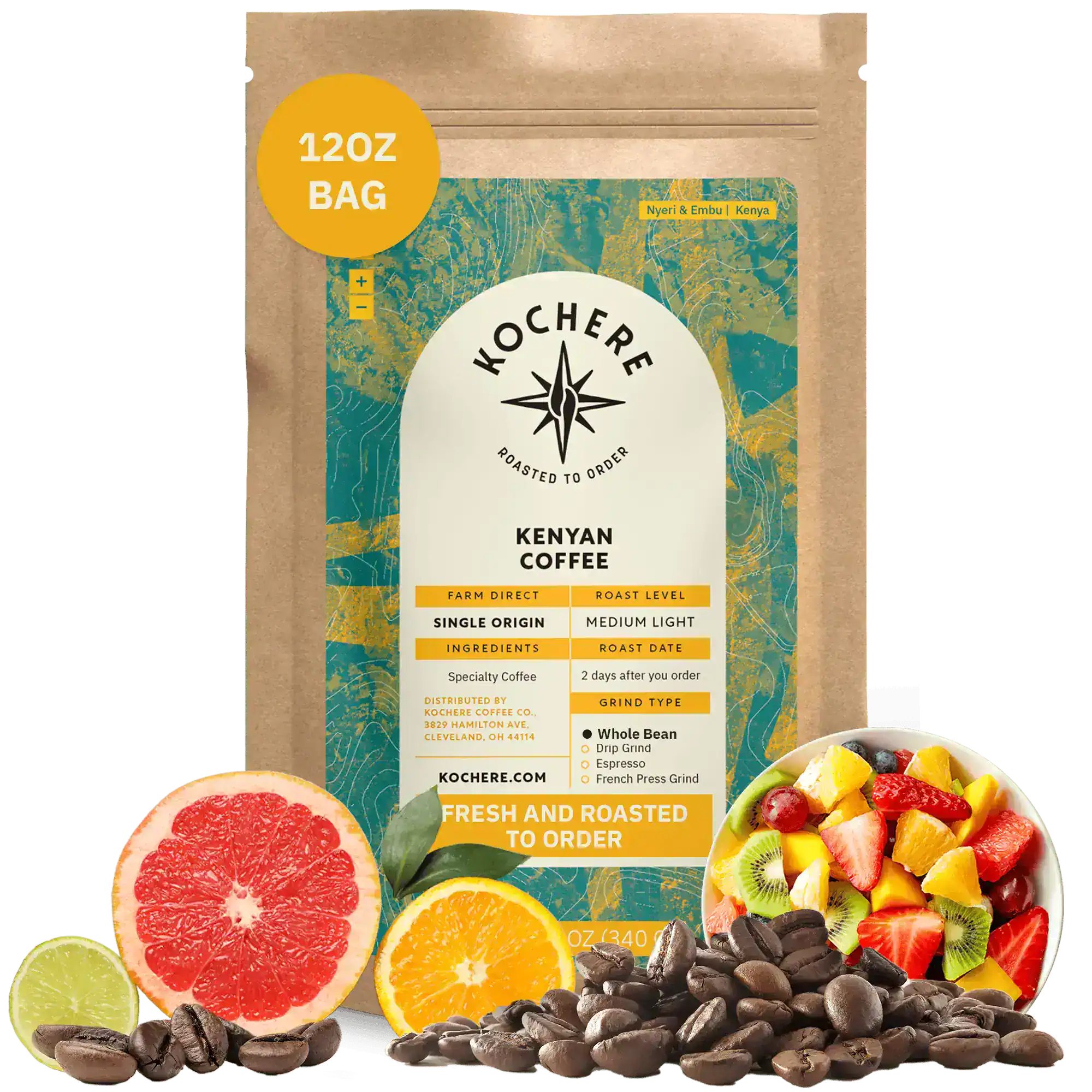 Kochere Coffee Kenyan Nyeri Embu AB Medium-Light Roast - Fruity, Balanced, Bright Cup
