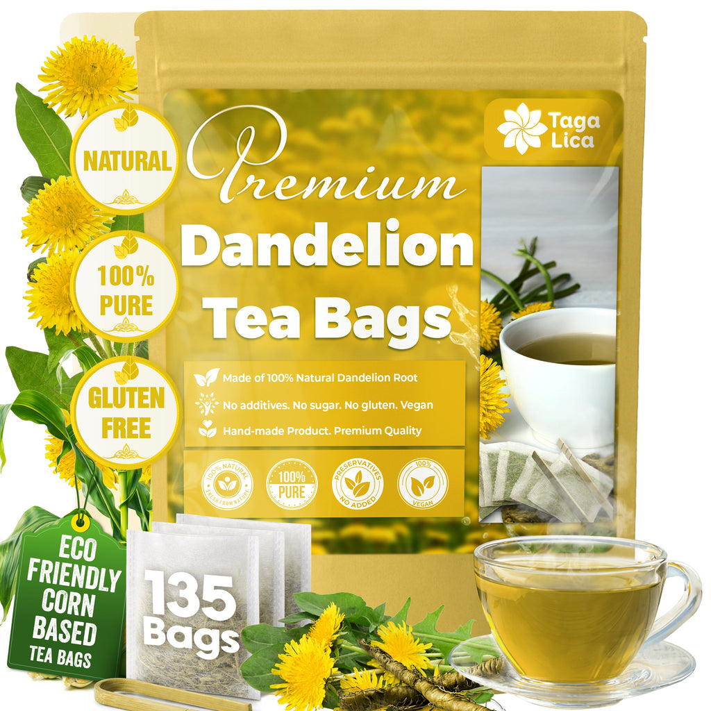 Dandelion Root Tea Bags, 100% Natural & Pure from Dandelion Root, Eco-Conscious Tea Bags, Dandelion Root Herbal Tea. Dandelion Root Tea. No Sugar, No Caffeine, No Gluten, Vegan.