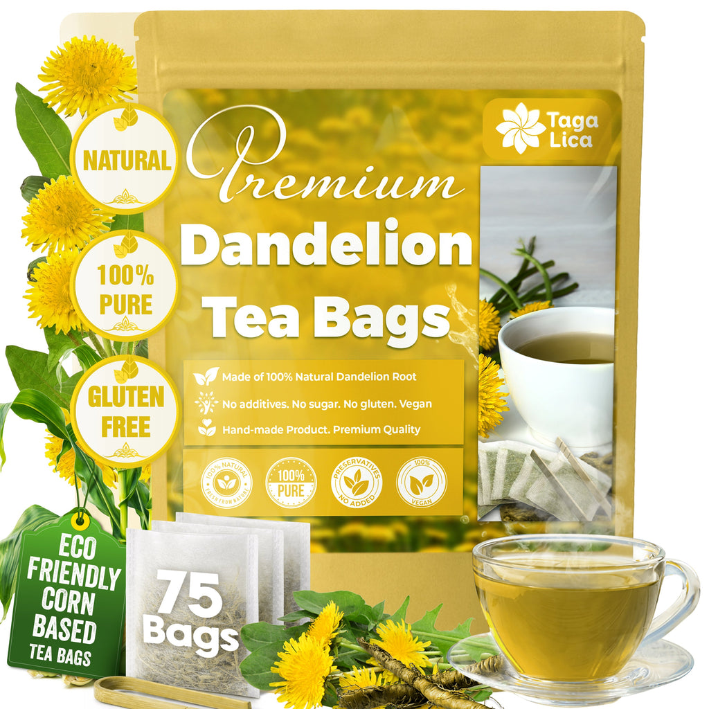 Dandelion Root Tea Bags, 100% Natural & Pure from Dandelion Root, Eco-Conscious Tea Bags, Dandelion Root Herbal Tea. Dandelion Root Tea. No Sugar, No Caffeine, No Gluten, Vegan.