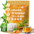 Premium Ginger Turmeric Tea Bags, Hand-made Blend of Ginger and Turmeric Herbal Tea, Eco-conscious Tea Bags. No Sugar, No Caffeine, No Gluten, Vegan.