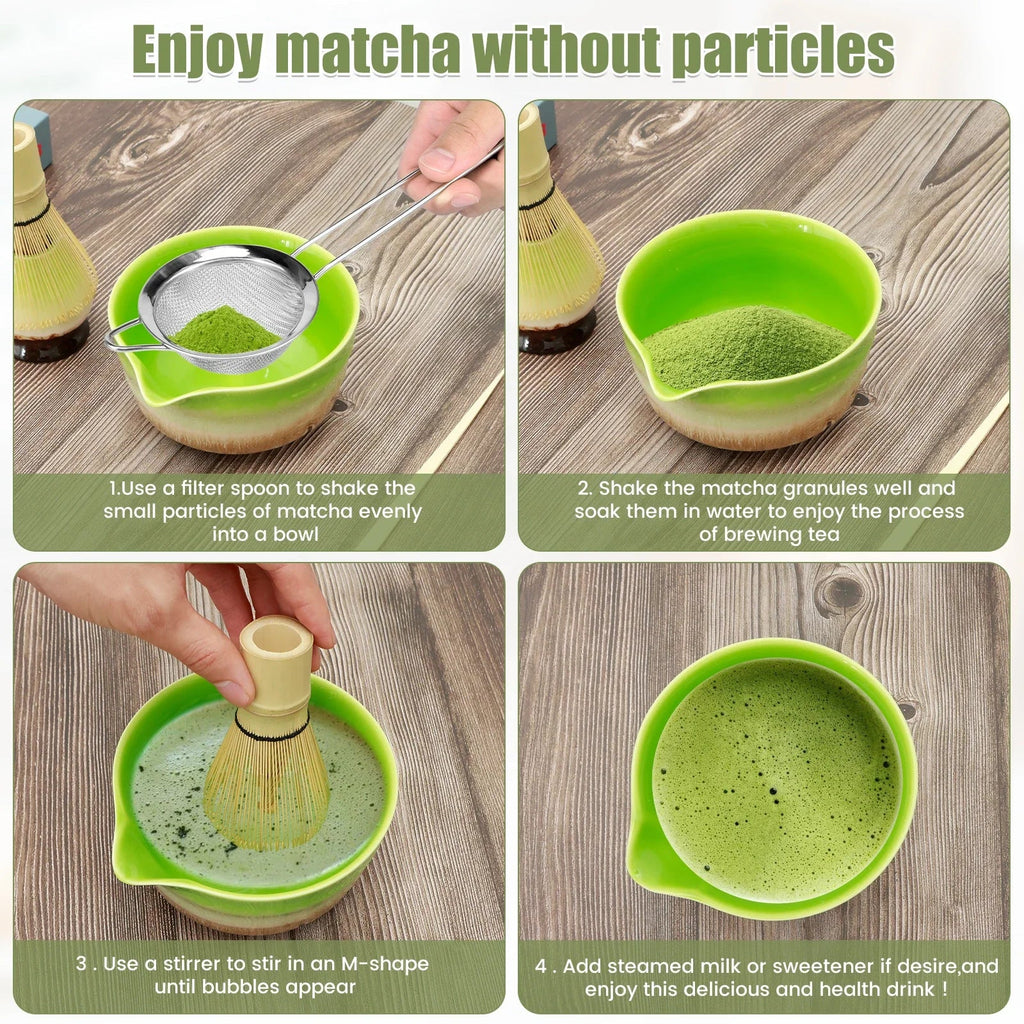 5Pcs Japanese Matcha Whisk Set Bamboo Matcha Whisk Traditional Tea Scoop Deep Scoop Stainless Steel Tea Strainer for Tea Lovers