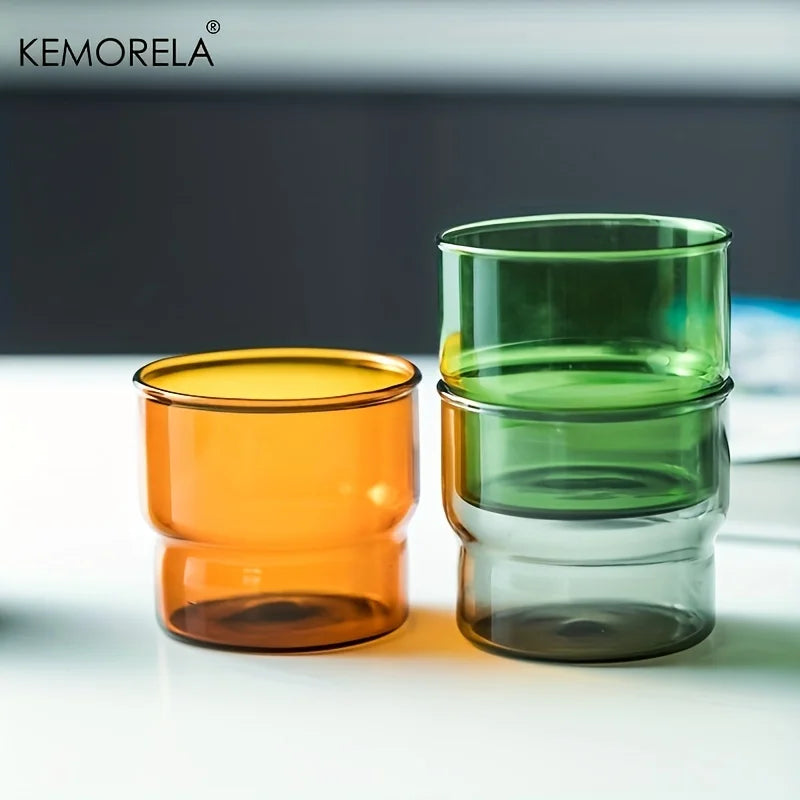 KEMORELA 290ML Glass Cup Coffee Mug Origami Style Heat Resistant Vintage Drinkware Smoothie Shot Transparent Wine Ice Beer