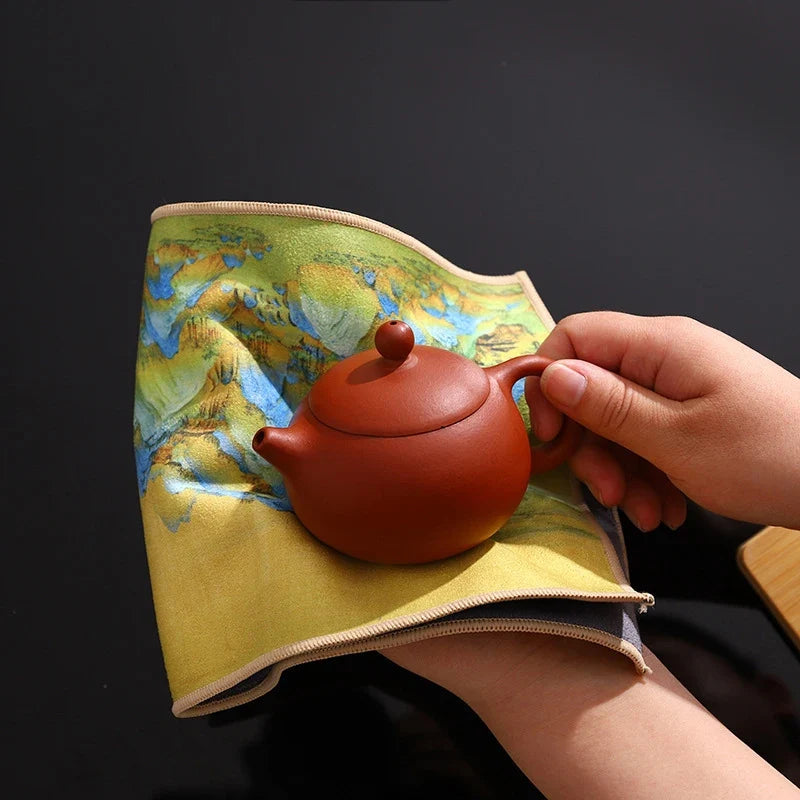 1pc Chinese Painted Thick Tea Towel Super Absorbent Table Mats Suede Professional Rag Tea Mat Napkin High-end Tea Accessories