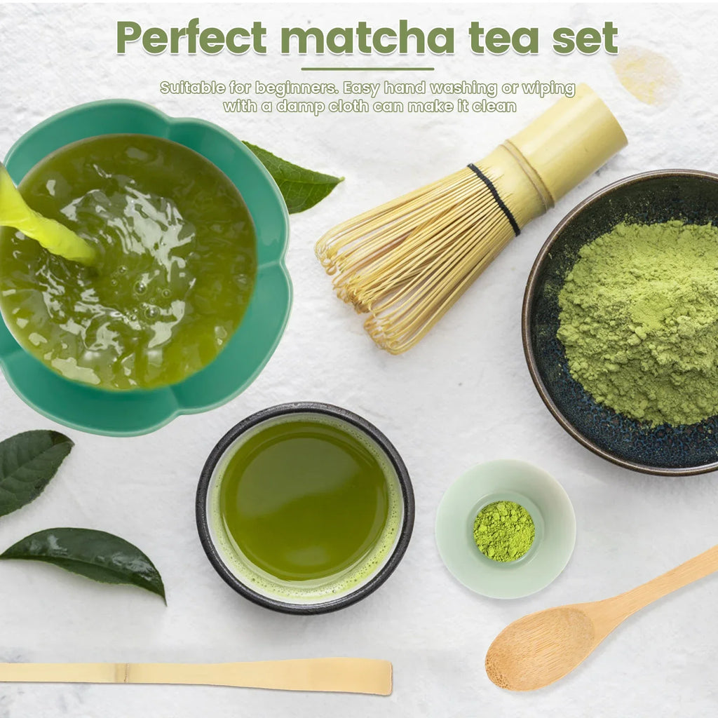 5Pcs Japanese Matcha Whisk Set Bamboo Matcha Whisk Traditional Tea Scoop Deep Scoop Stainless Steel Tea Strainer for Tea Lovers
