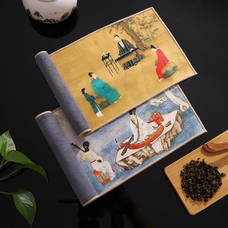1pc Chinese Painted Thick Tea Towel Super Absorbent Table Mats Suede Professional Rag Tea Mat Napkin High-end Tea Accessories