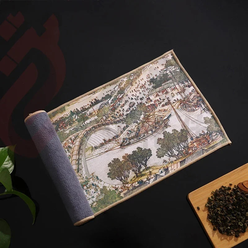 1pc Chinese Painted Thick Tea Towel Super Absorbent Table Mats Suede Professional Rag Tea Mat Napkin High-end Tea Accessories