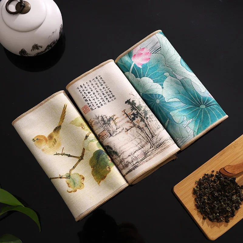 1pc Chinese Painted Thick Tea Towel Super Absorbent Table Mats Suede Professional Rag Tea Mat Napkin High-end Tea Accessories