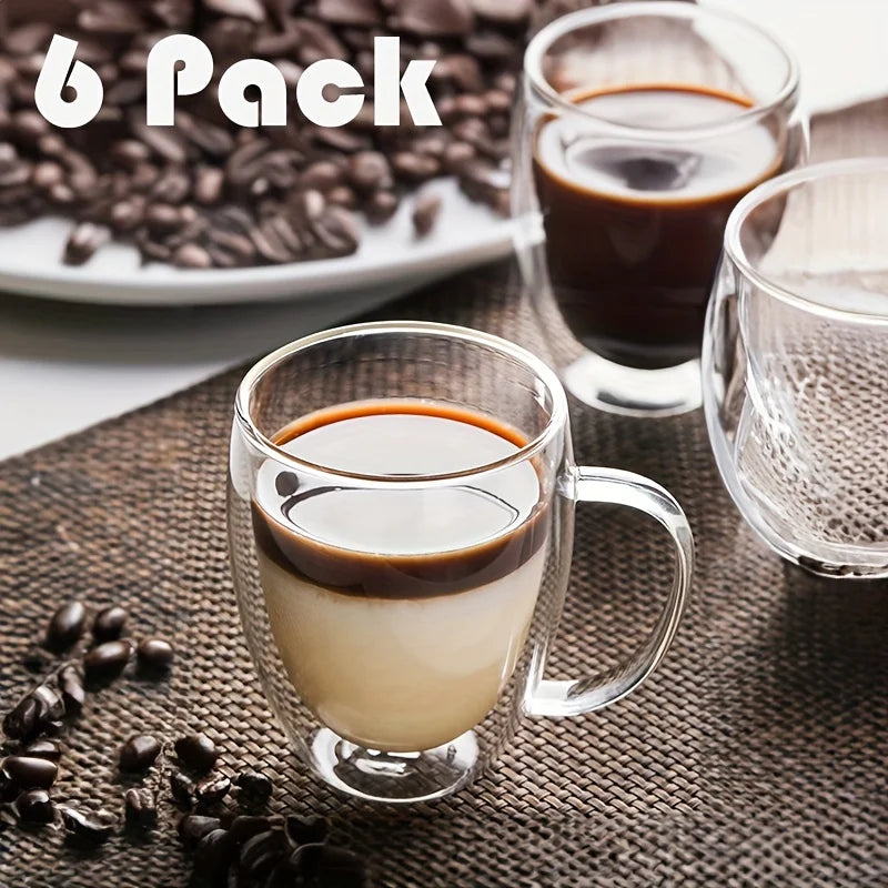 2/4/6PCS 350ML Double Wall Glass Coffee Mug With Handle Transparent Glass Cappuccino Cup Coffee Milk Tea Juice Tea Cup