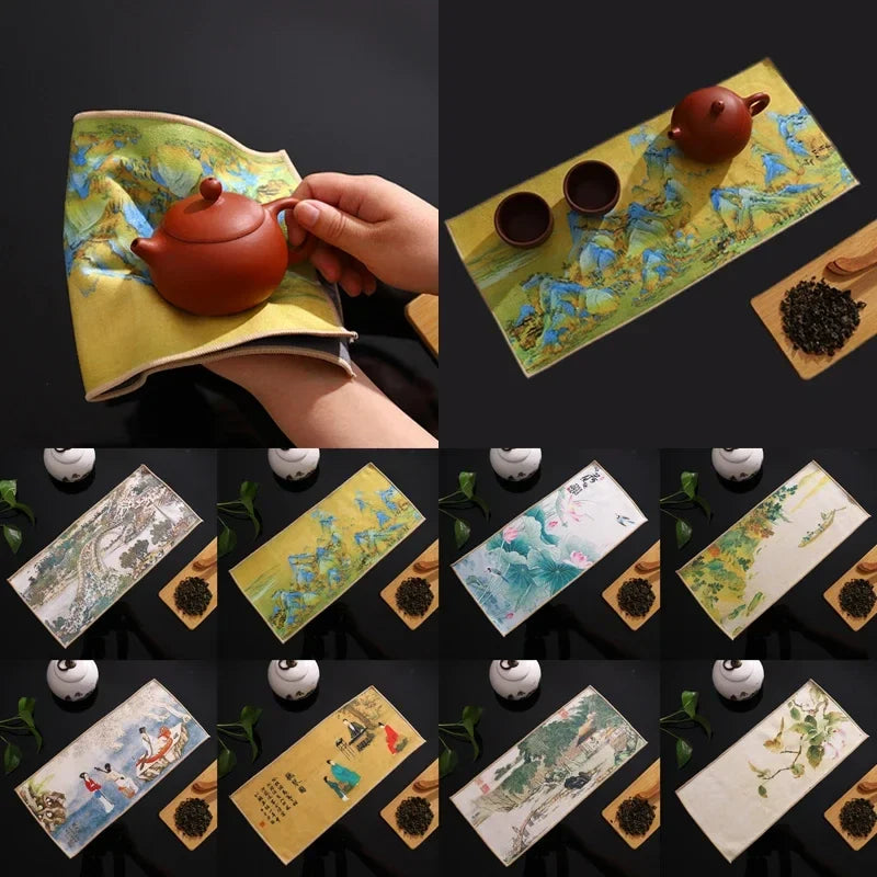 1pc Chinese Painted Thick Tea Towel Super Absorbent Table Mats Suede Professional Rag Tea Mat Napkin High-end Tea Accessories