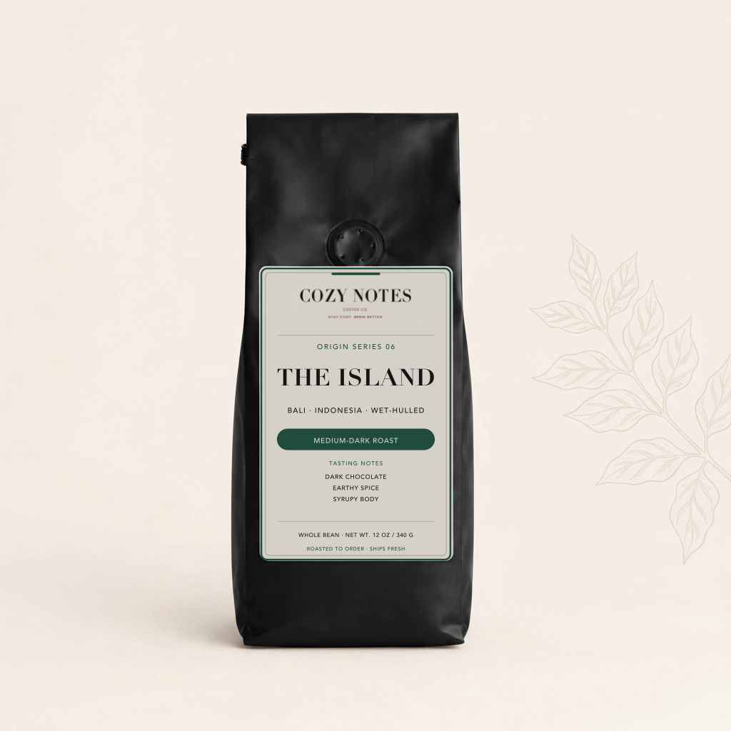 Cozy Notes The Island — Bali Blue Single Origin Coffee, Medium-Dark Roast