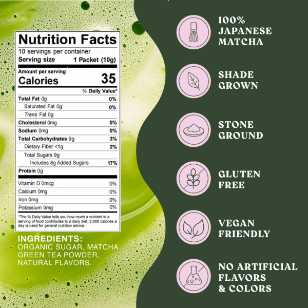 Harmony Matcha Lavender, Premium Shade-Grown Japanese Matcha, Sweetened with Organic Sugar, 10 Count Per Carton