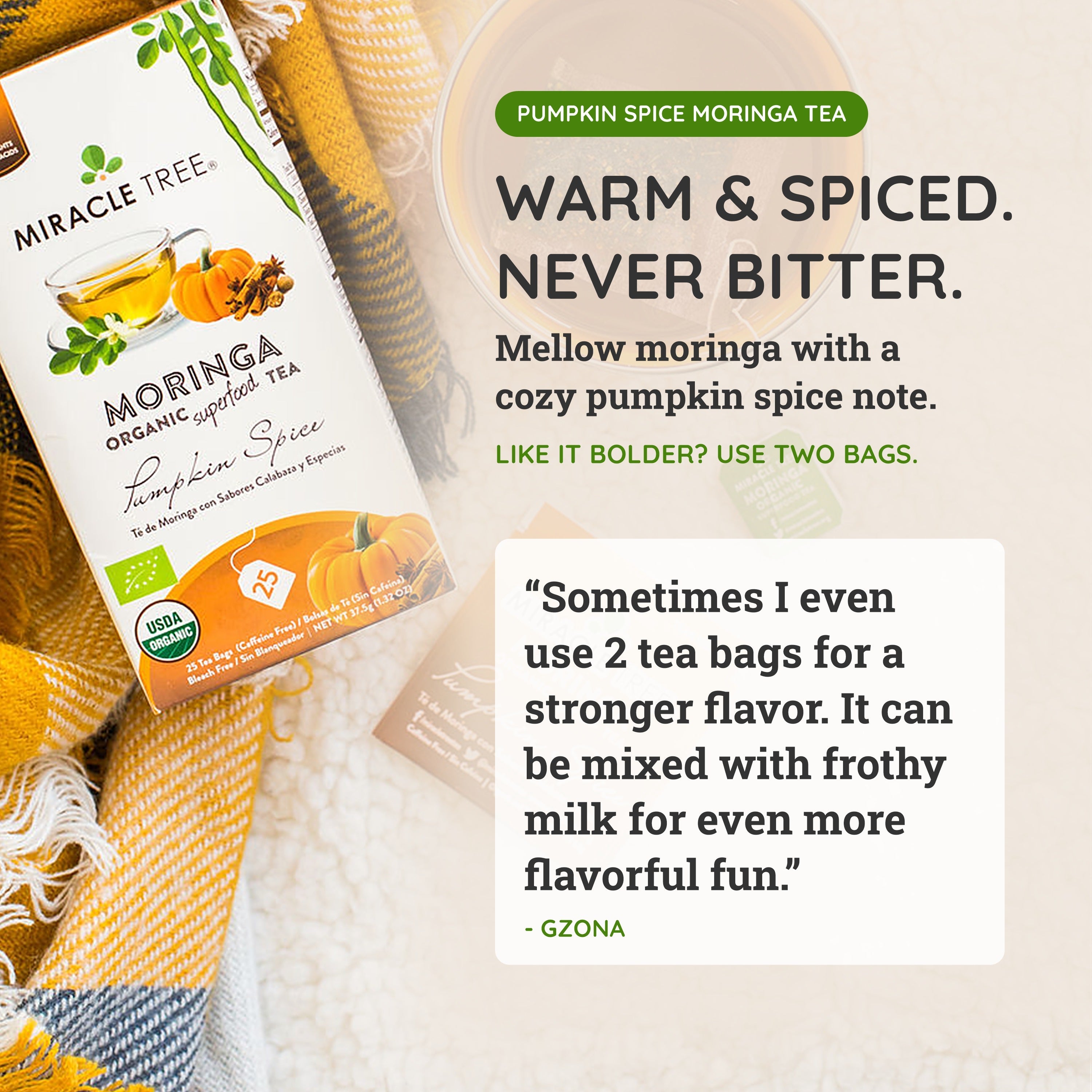 Organic Moringa Tea - Pumpkin Spice - Caffeine-Free Herbal Tea