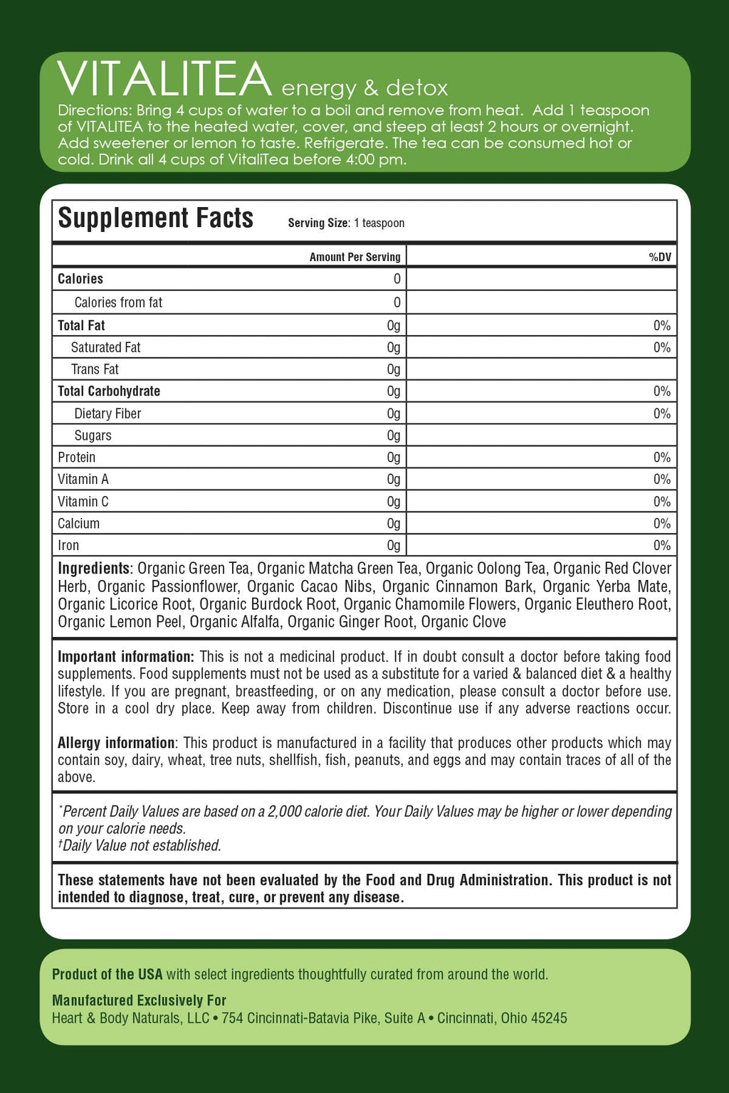 VitaliTea Organic Whole Body Detox Tea - Lymphatic, Kidney and Liver Support
