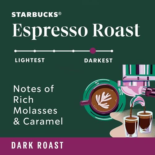 Starbucks K-Cup Coffee Pods, Dark Roast Coffee, Espresso Roast For Keurig Coffee Makers, 100% Arabica, 1 Box (10 Pods)