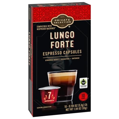 Private Selection Coffee Pods for Nespresso Original Machines Lungo Forte Espresso Dark Roast 10 ct