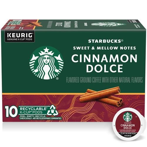 Starbucks K-Cup Coffee Pods, Cinnamon Dolce Flavored Coffee, Naturally Flavored, 100% Arabica, 1 Box (10 Pods)