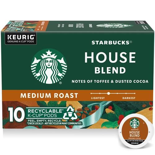 Starbucks K-Cup Coffee Pods, Medium Roast Coffee, House Blend, 100% Arabica, 1 Box (10 Pods)