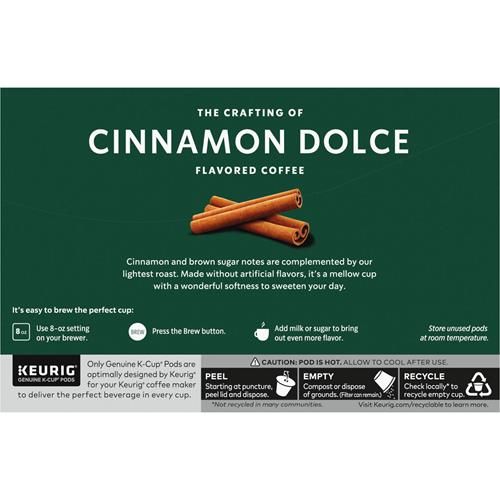 Starbucks K-Cup Coffee Pods, Cinnamon Dolce Flavored Coffee, Naturally Flavored, 100% Arabica, 1 Box (10 Pods)