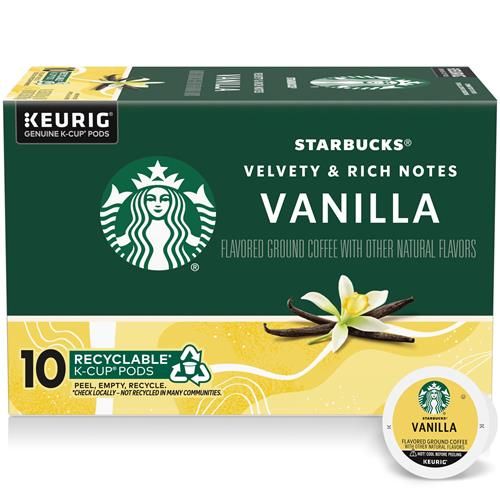Starbucks K-Cup Coffee Pods, Vanilla Flavored Coffee, Naturally Flavored, 100% Arabica, 1 Box (10 Pods)