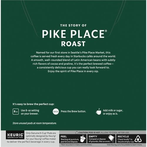 Starbucks K-Cup Coffee Pods, Medium Roast Coffee, Pike Place Roast For Keurig Coffee Makers, 100% Arabica, 1 Box (32 Pods)