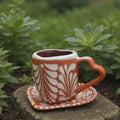 Heart-Shaped Talavera Mug Set | Brown & White Coffee Cup & Plate